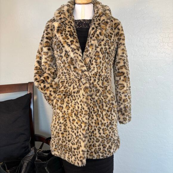 Charlotte Russe Jackets & Blazers - Charlotte Russe Leopard Print Faux Fur Longline Coat Mob Wife Maximalist Glam Sm